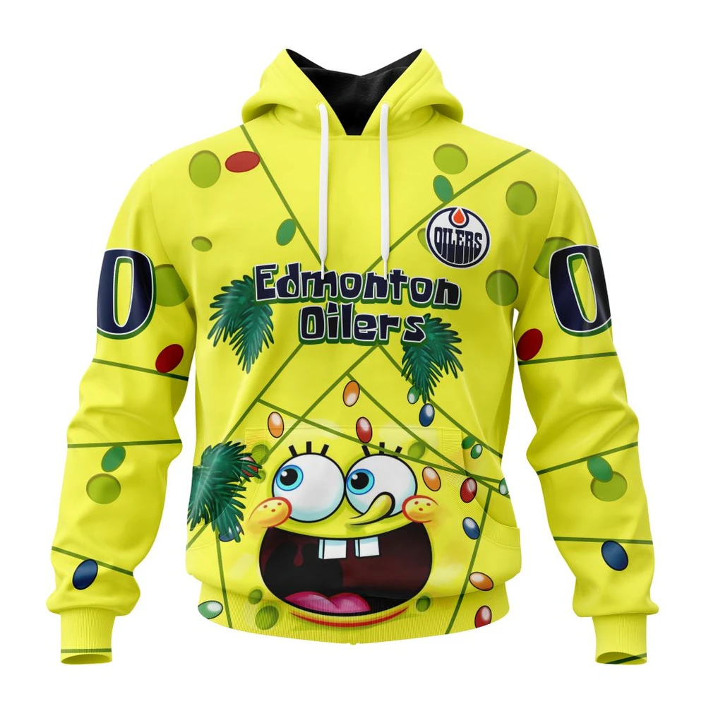 Buildercar - NHL Hoodie Edmonton Oilers Jersey With Spongebob Custom Name and Number Hoodie