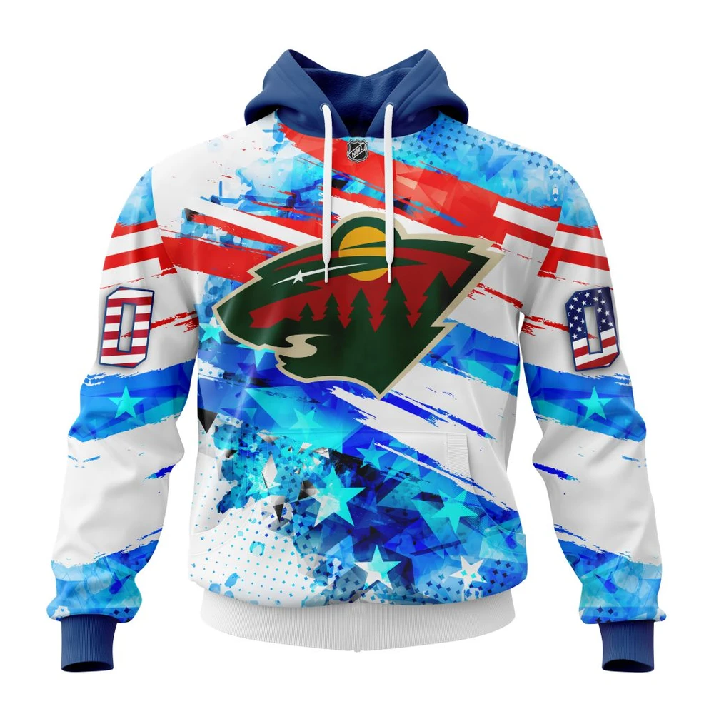 Buildercar - NHL Hoodie Minnesota Wild Awesome Concept For Independence Day Custom Name and Number Hoodie