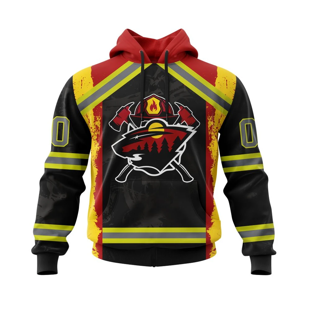 Buildercar - NHL Hoodie Minnesota Wild Honnor Firefighter Custom Name and Number Hoodie
