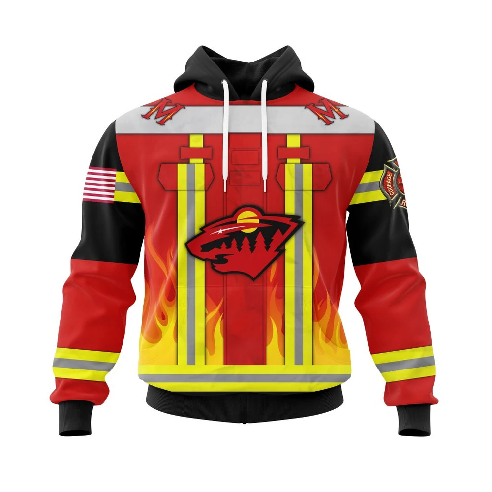 Buildercar - NHL Hoodie Minnesota Wild Honnor Firefighter Uniform V0622 Custom Name and Number Hoodie