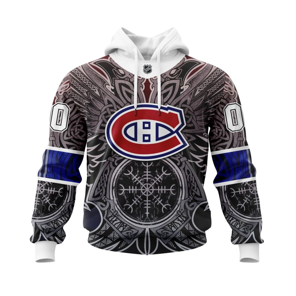 Buildercar - NHL Hoodie Montreal Canadiens Norse Viking Symbols Custom Name and Number Hoodie