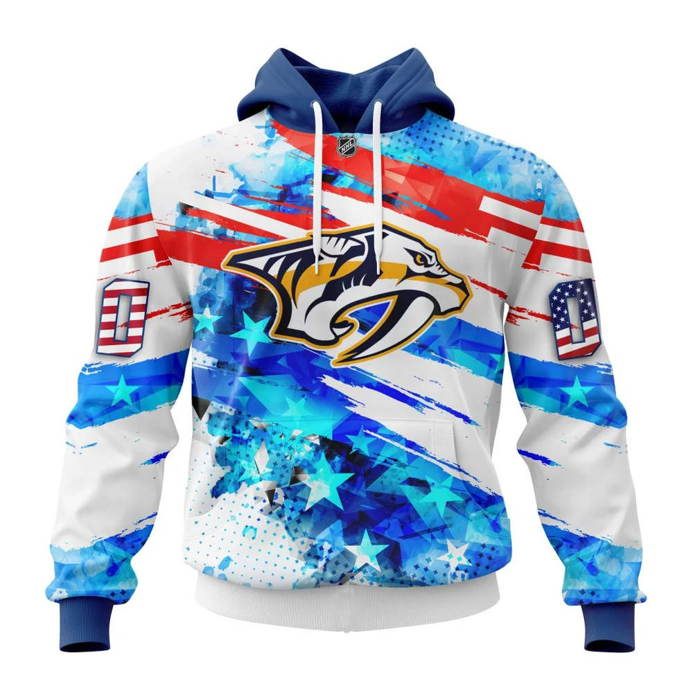 Buildercar - NHL Hoodie Nashville Predators Awesome Concept For Independence Day Custom Name and Number Hoodie