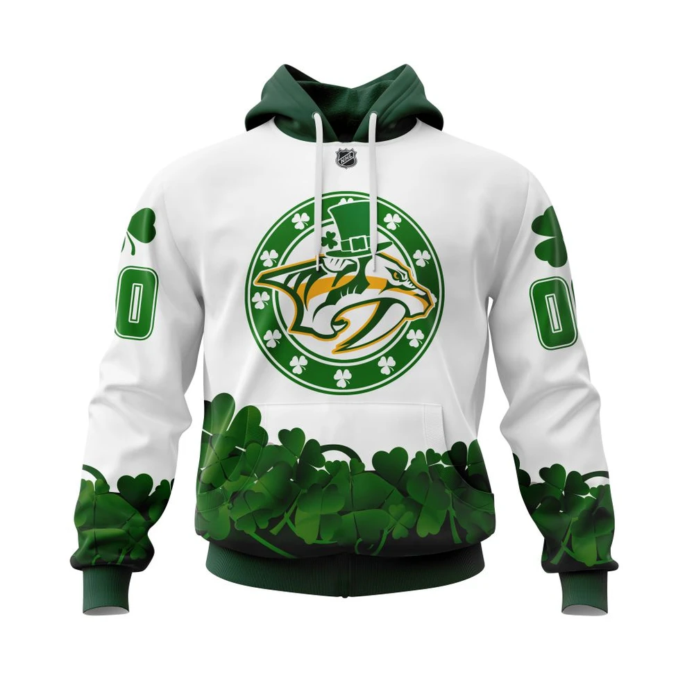 Buildercar - NHL Hoodie Nashville Predators Happy St.Patrick Days Jersey Custom Name and Number Hoodie