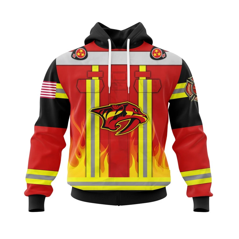 Buildercar - NHL Hoodie Nashville Predators Honnor Firefighter Uniform V0622 Custom Name and Number Hoodie