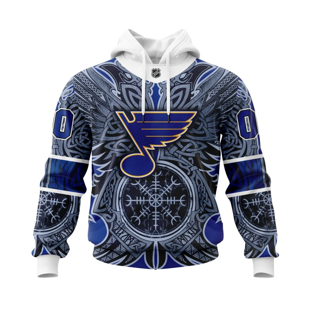 Buildercar - NHL Hoodie St Louis Blues Norse Viking Symbols Custom Name and Number Hoodie