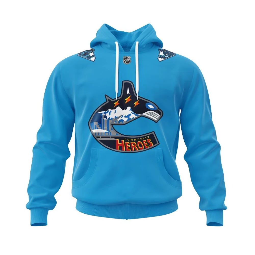 Buildercar - NHL Hoodie Vancouver Canucks Community Heroes Night Custom Name and Number Hoodie