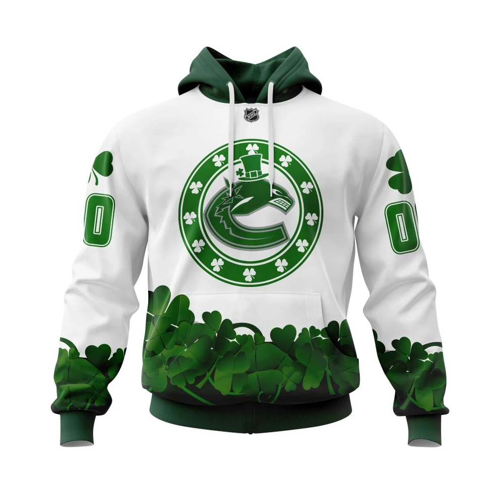 Buildercar - NHL Hoodie Vancouver Canucks Happy St.Patrick Days Jersey Custom Name and Number Hoodie
