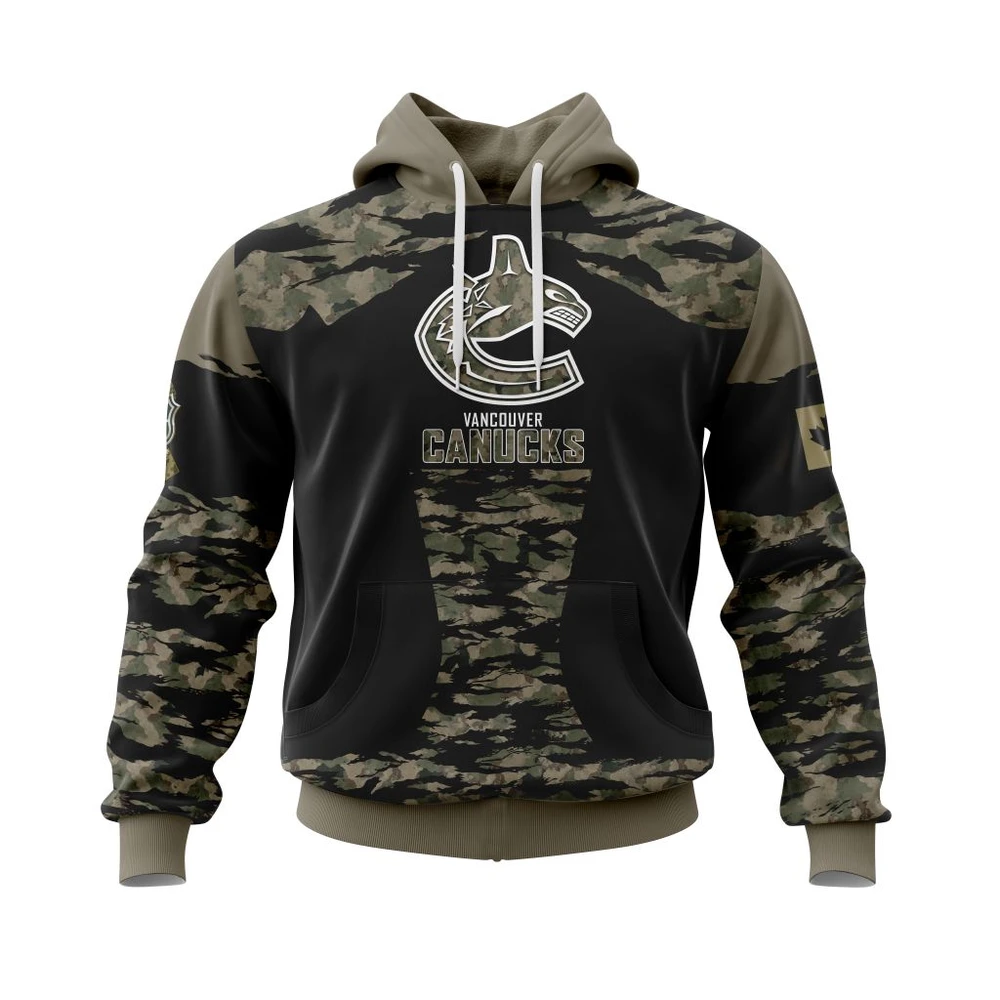 Buildercar - NHL Hoodie Vancouver Canucks Honors Veterans And Military Members Custom Name and Number Hoodie