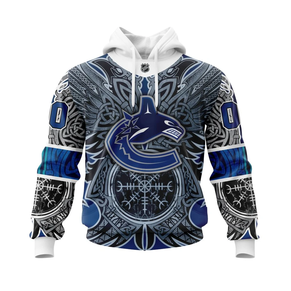Buildercar - NHL Hoodie Vancouver Canucks Norse Viking Symbols Custom Name and Number Hoodie