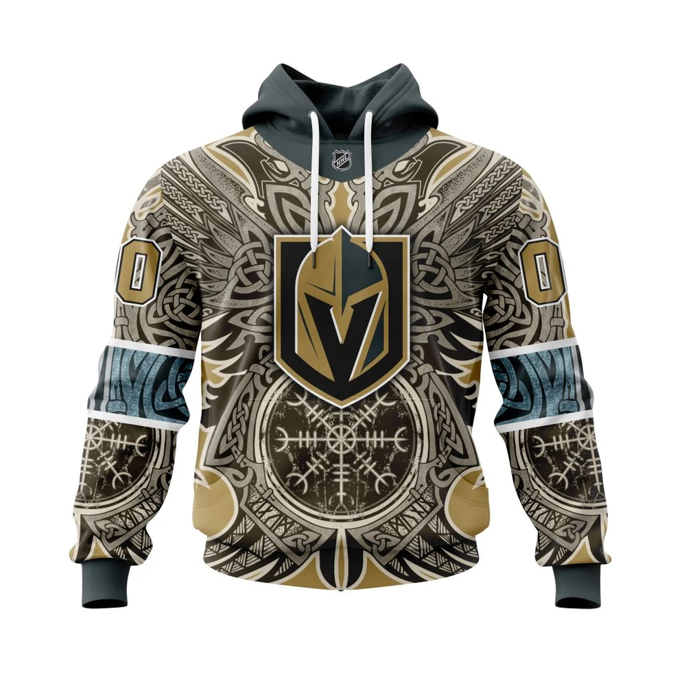 Buildercar - NHL Hoodie Vegas Golden Knights Norse Viking Symbols Custom Name and Number Hoodie