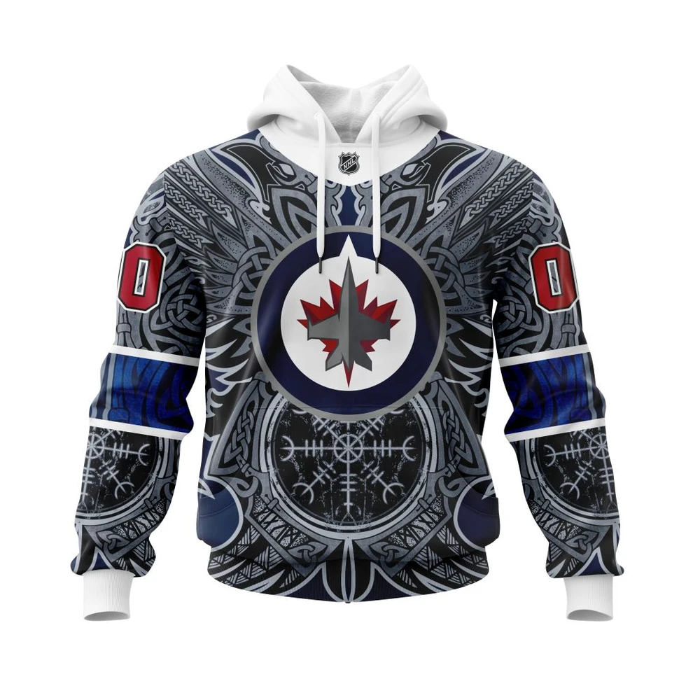 Buildercar - NHL Hoodie Winnipeg Jets Norse Viking Symbols Custom Name and Number Hoodie