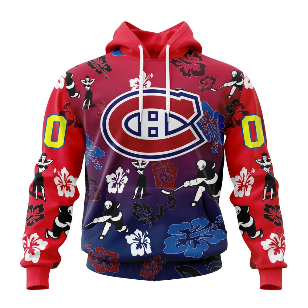 Buildercar - NHL Montreal Canadiens X Hawaii Design For Hawaiia Custom Name and Number Hoodie