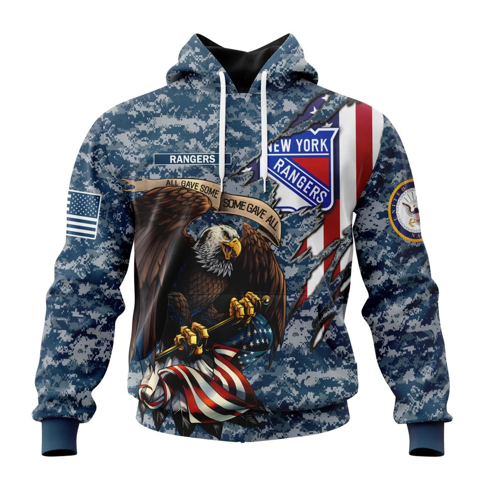Buildercar - NHL New York Rangers Honor Us Navy Veterans Custom Name and Number Hoodie