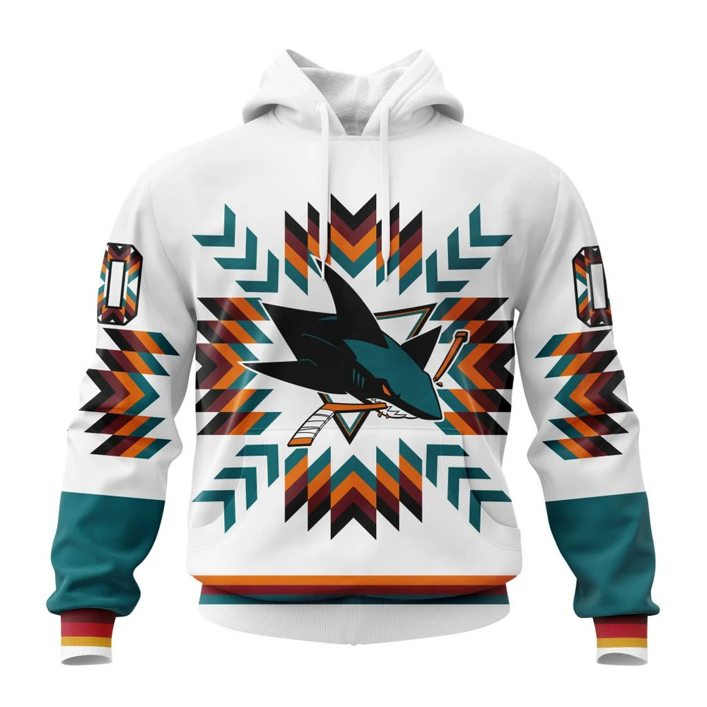 Buildercar - NHL San Jose Sharks Awesome Design With Native Pattern Custom Name and Number Hoodie Style 35