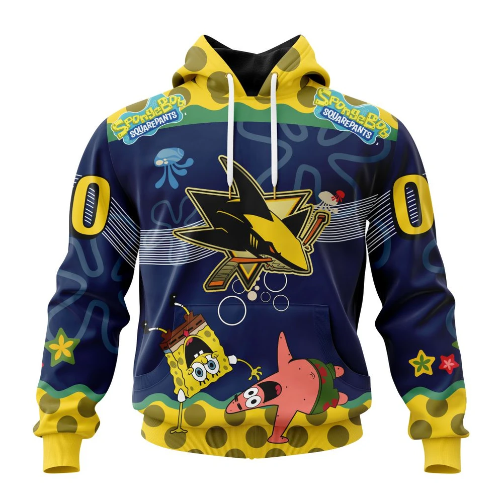 Buildercar - NHL San Jose Sharks Jersey With Spongebob Custom Name and Number Hoodie