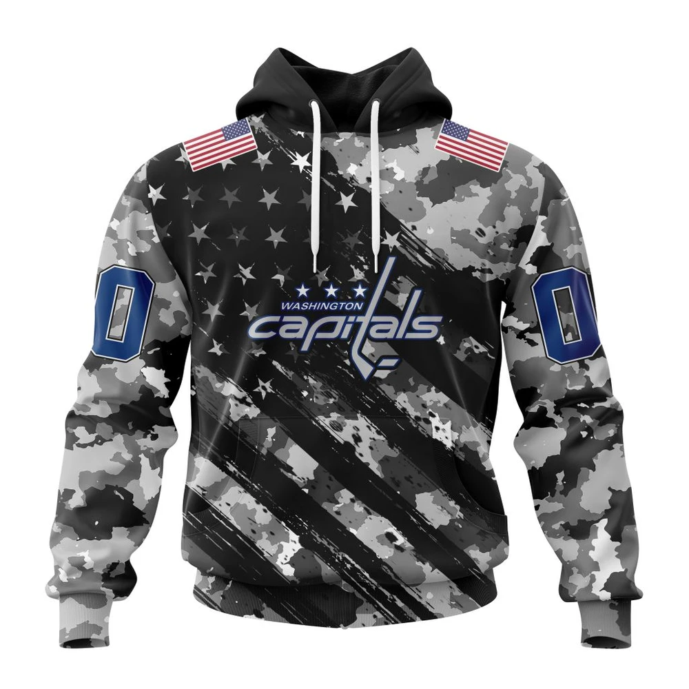 Buildercar - NHL Washington Capitals Awesome Camo Military Design Custom Name and Number Hoodie
