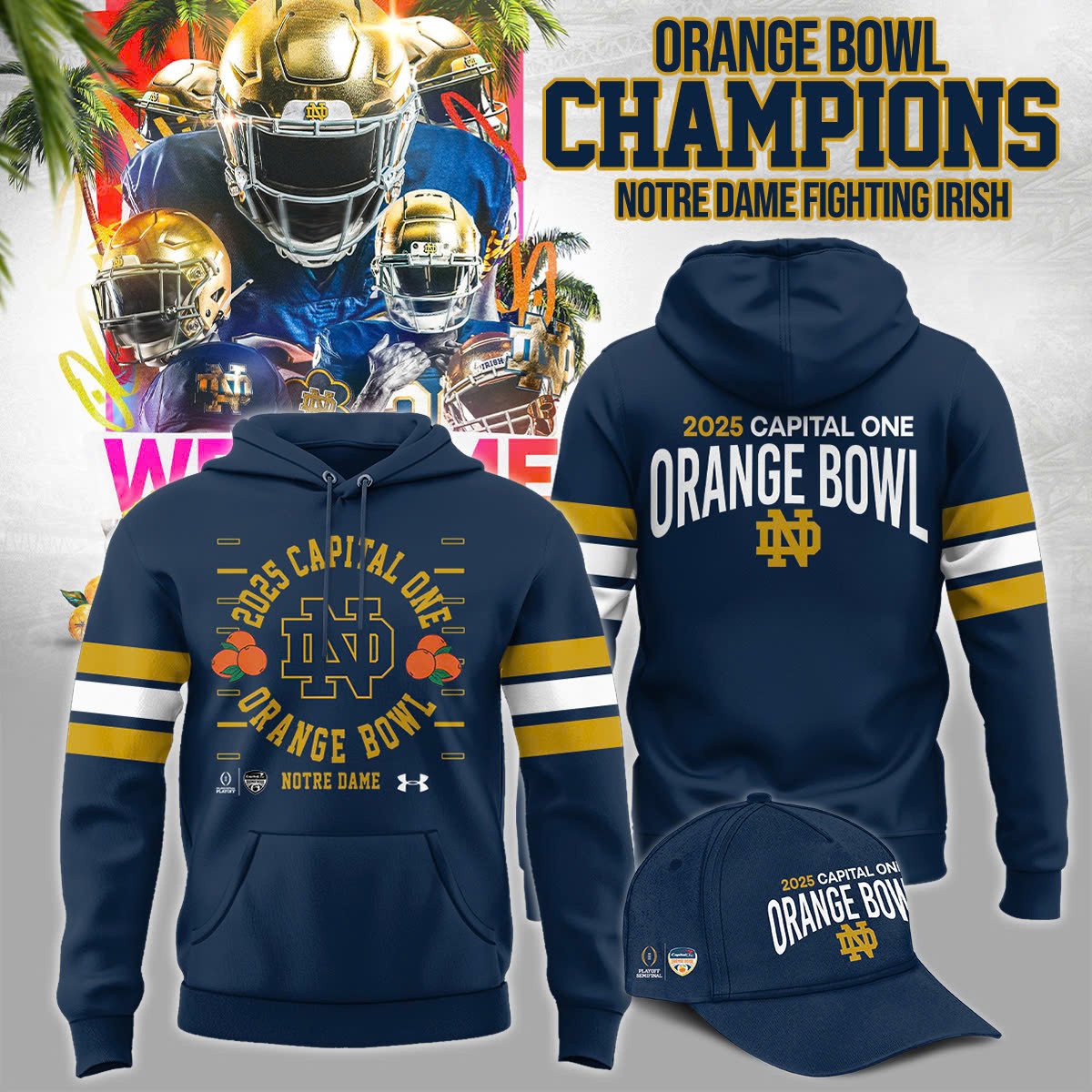 Buildercar - Notre Dame Fighting Irish 2025 Orange Bowl Champions NCAA Hoodie Tracksuit