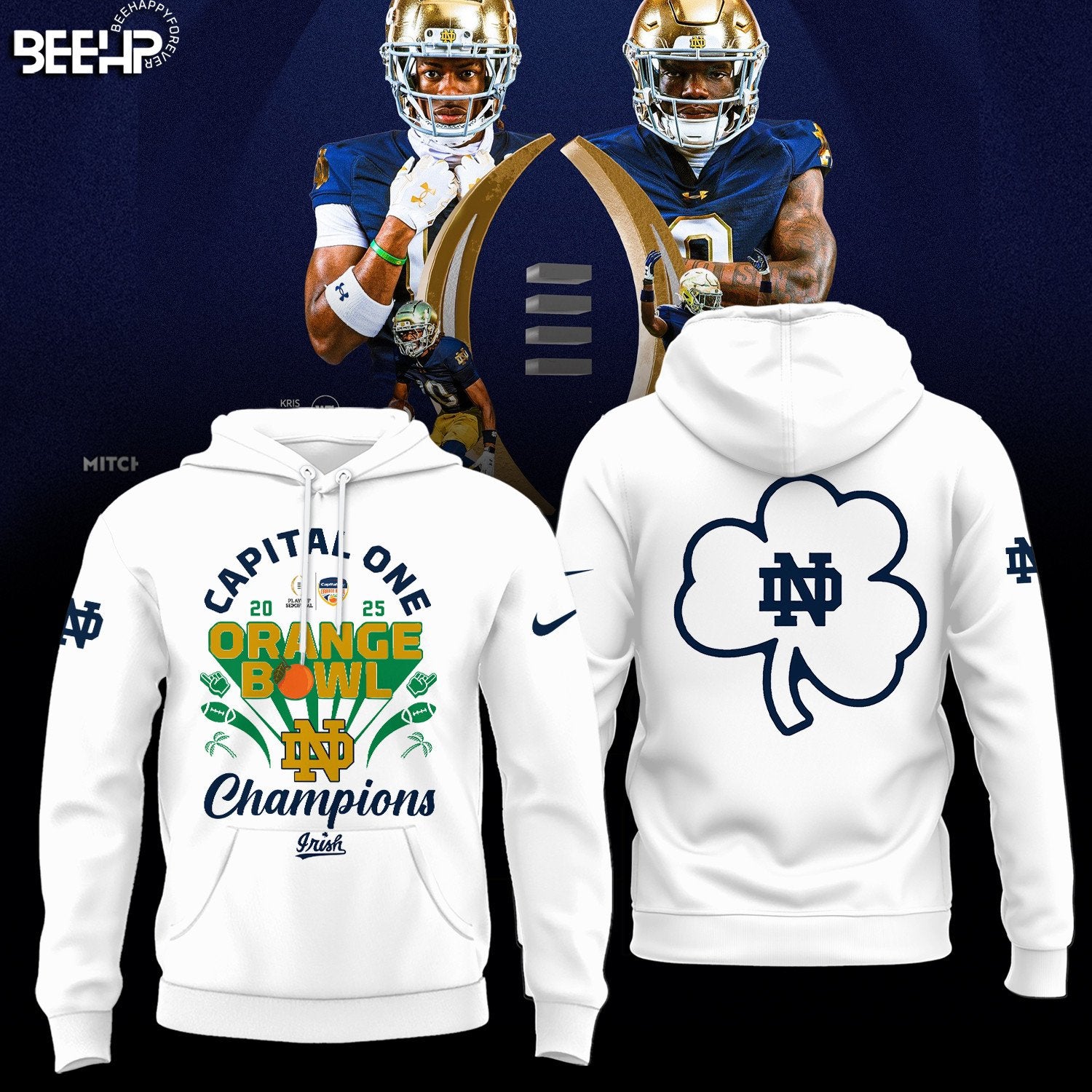 Buildercar - Notre Dame Fighting Irish 2025 Orange Bowl Clover V2 NCAA Hoodie Tracksuit