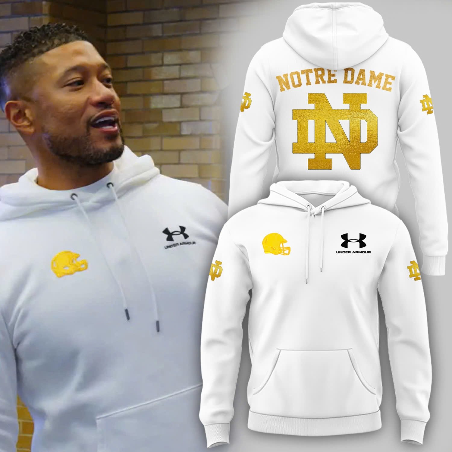 Buildercar - Notre Dame Fighting Irish 2025 Shamrock Series White Football NCAA Hoodie Tracksuit