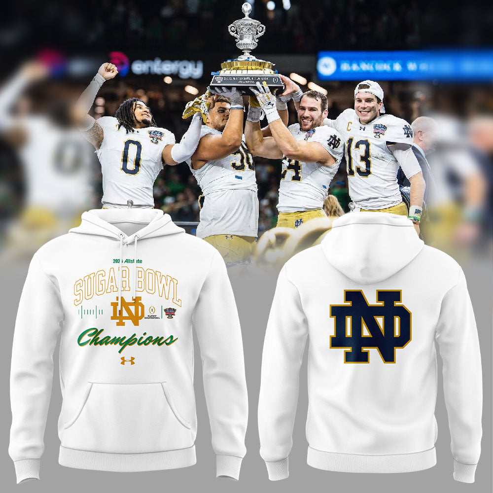 Buildercar - Notre Dame Fighting Irish 2025 SUGAR BOWL Notre Dame Champion White NCAA Hoodie Tracksuit