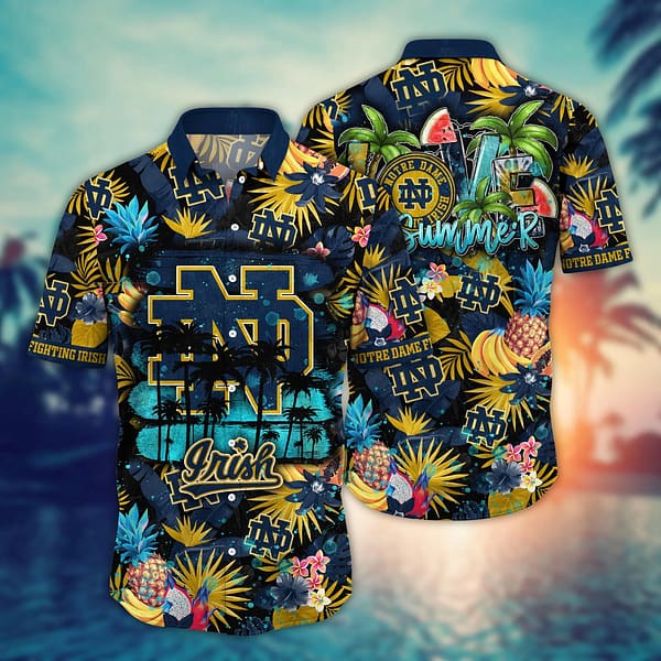 Buildercar - Notre Dame Fighting Irish Black Palm Pineapple Hawaiian Shirt