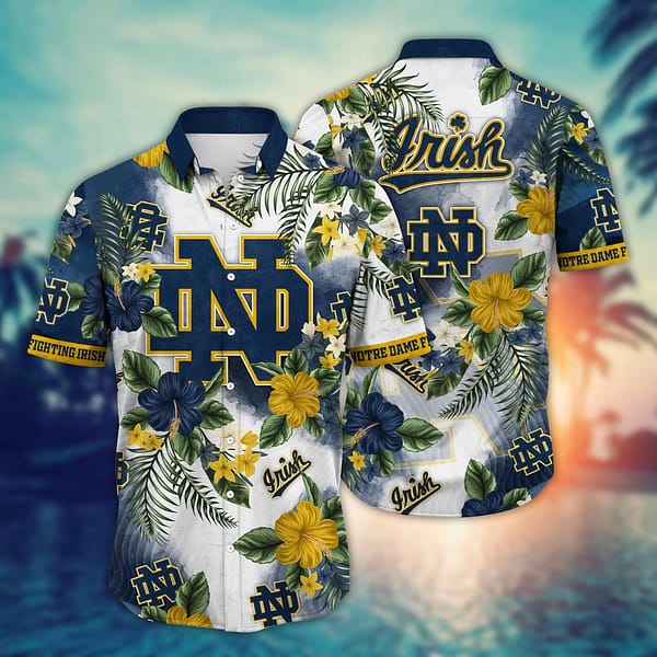 Buildercar - Notre Dame Fighting Irish Brightly Colored Flower Hawaiian Shirt