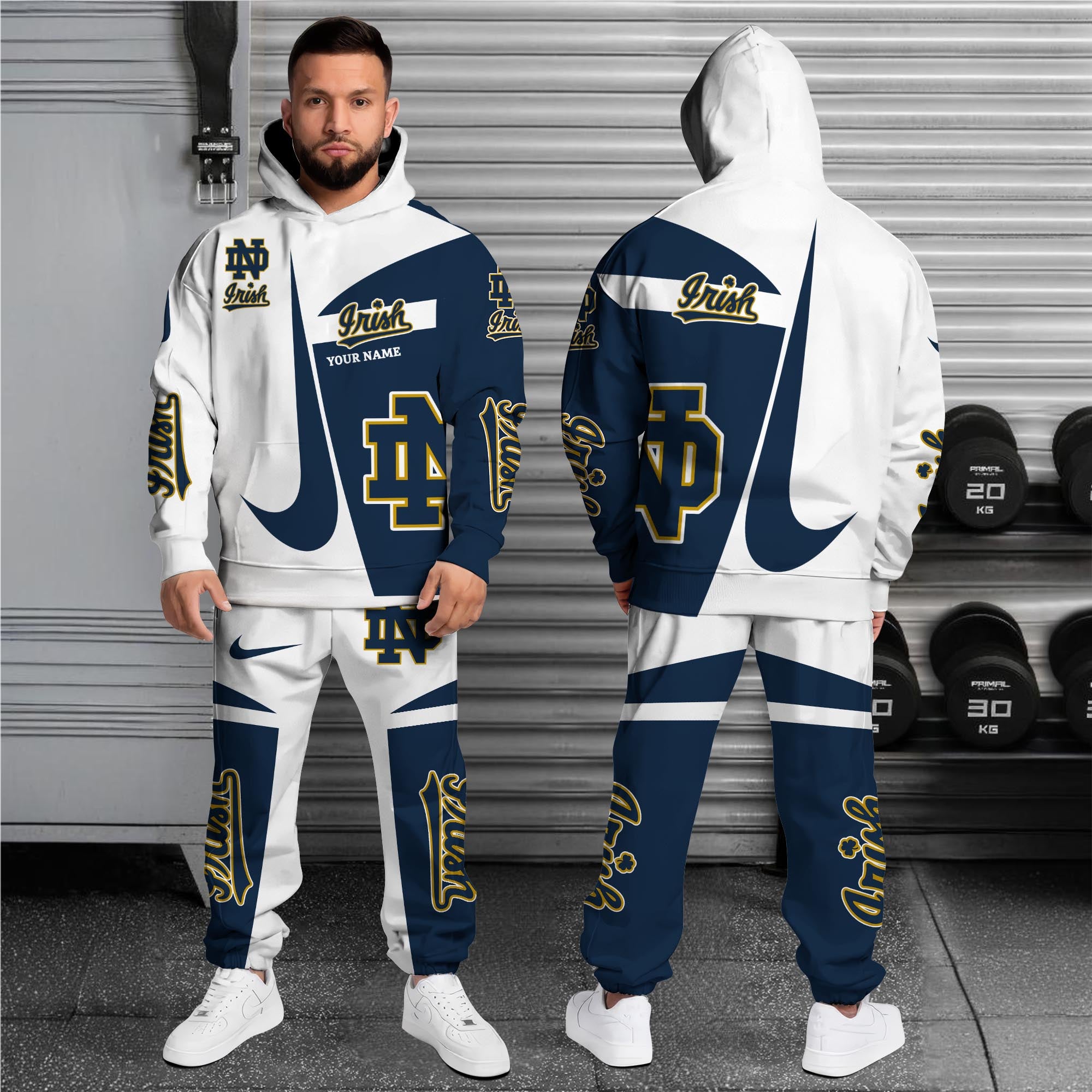 Buildercar - Notre Dame Fighting Irish Custom Name NCAA Hoodie Tracksuit