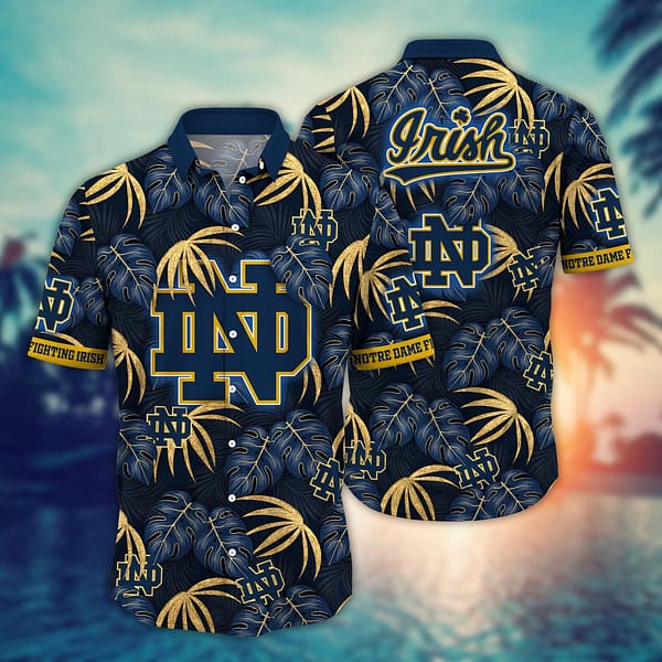 Buildercar - Notre Dame Fighting Irish Dark Tropical Leaf Hawaiian Shirt