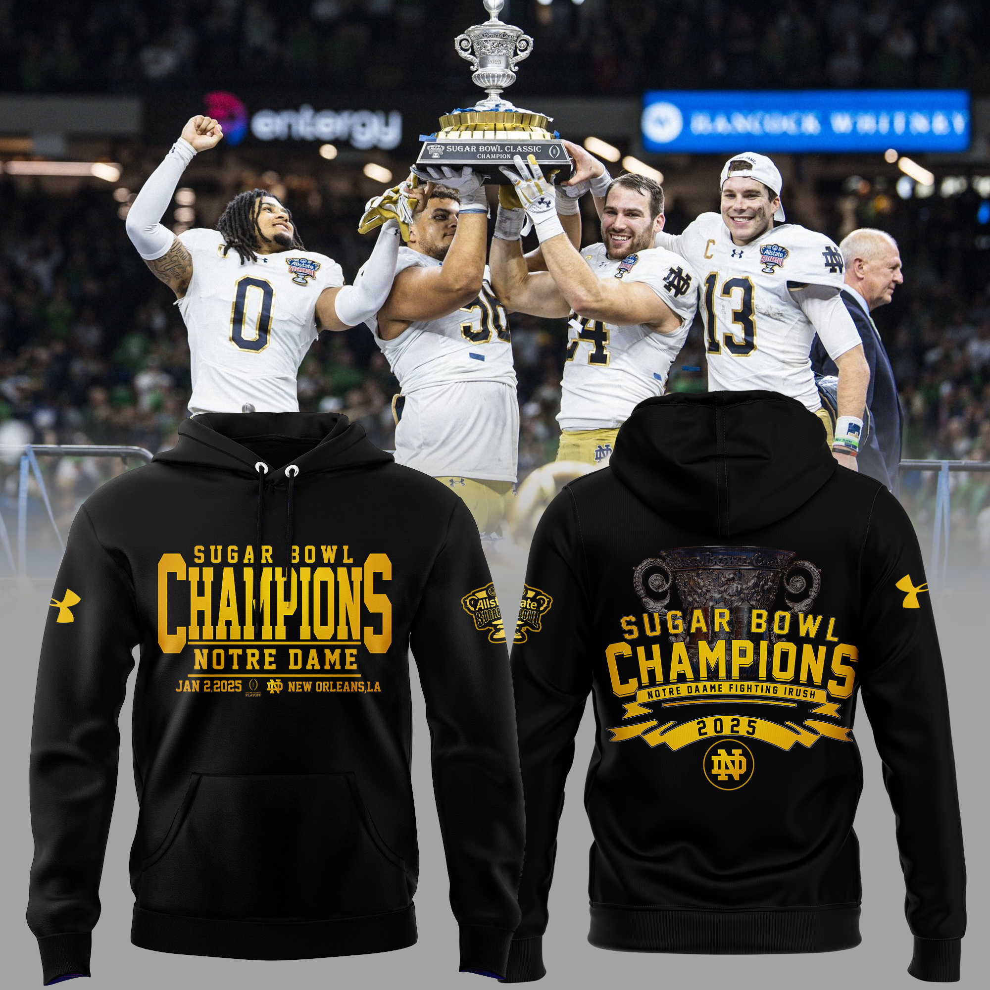 Buildercar - Notre Dame Fighting Irish Football Champions Sugar Bowl Black Golden NCAA Hoodie Tracksuit