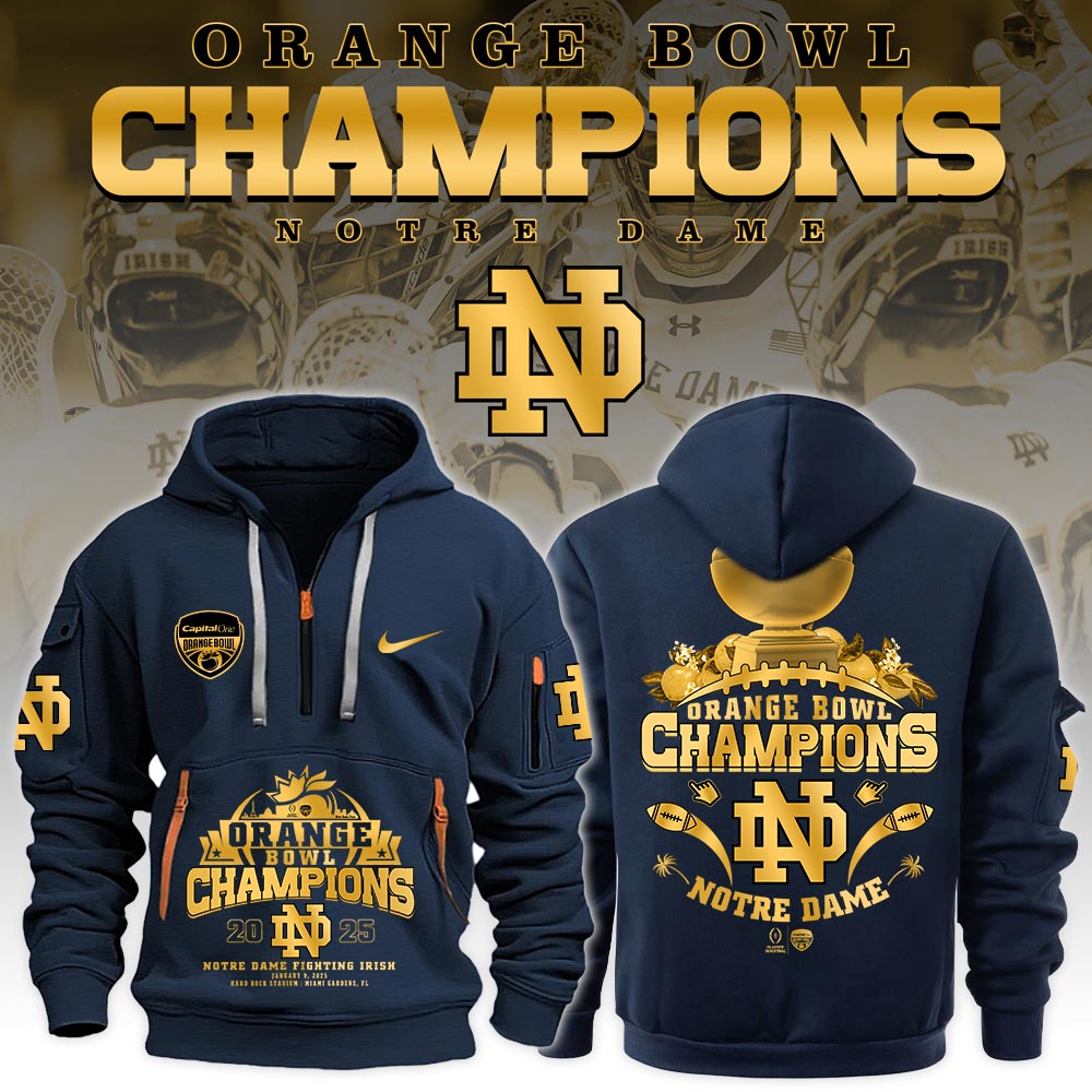 Buildercar - Notre Dame Fighting Irish Football Champions Sugar Bowl Navy NCAA Quarter Zip Hoodie