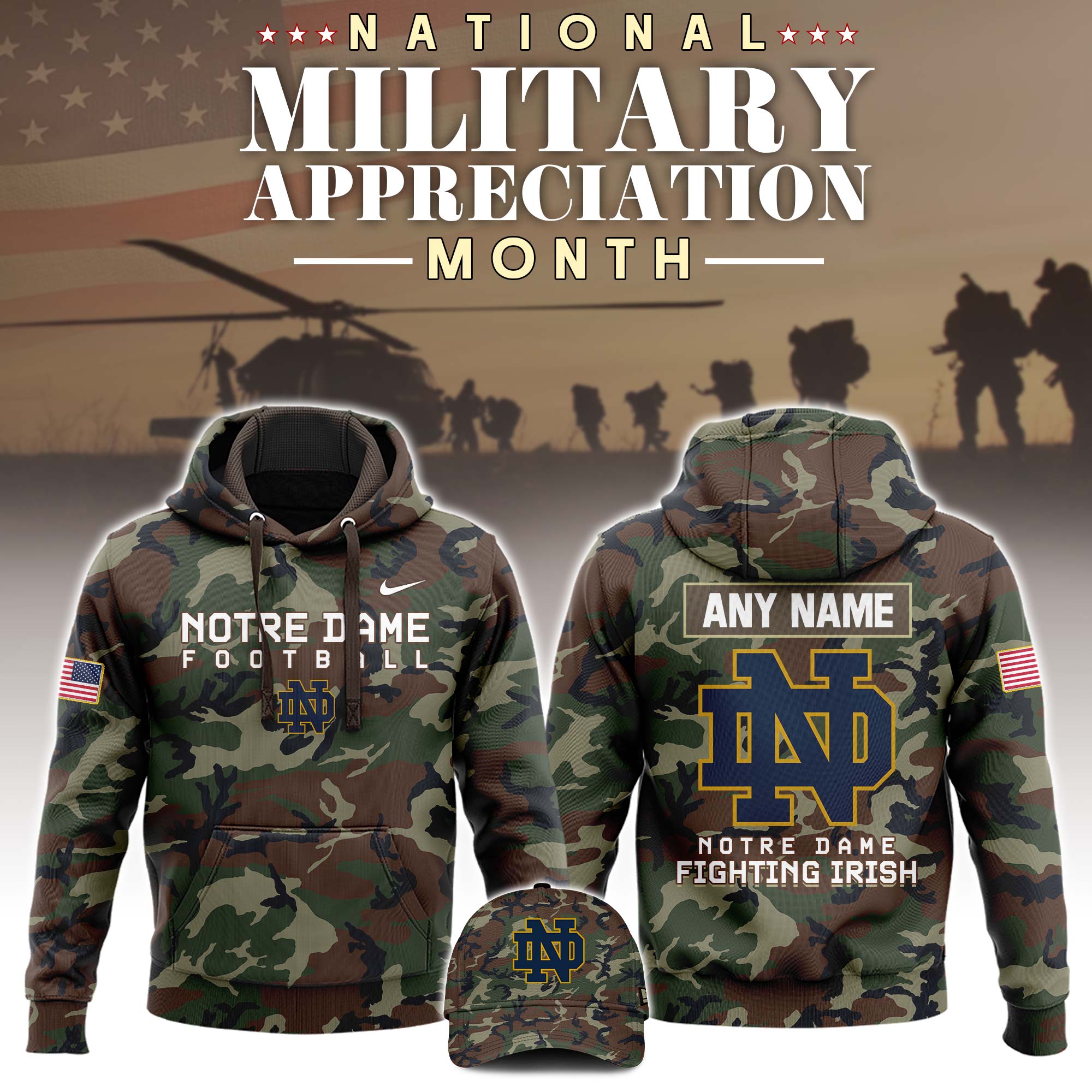 Buildercar - Notre Dame Fighting Irish Military Appreciation Club NCAA Hoodie Tracksuit