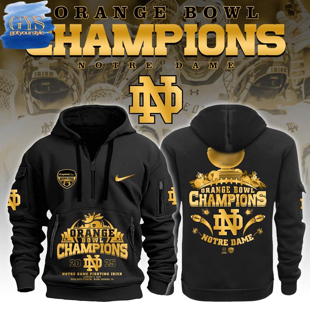 Buildercar - Notre Dame NCAA Orange Bowl Champions 2025 Quarter Zip Hoodie