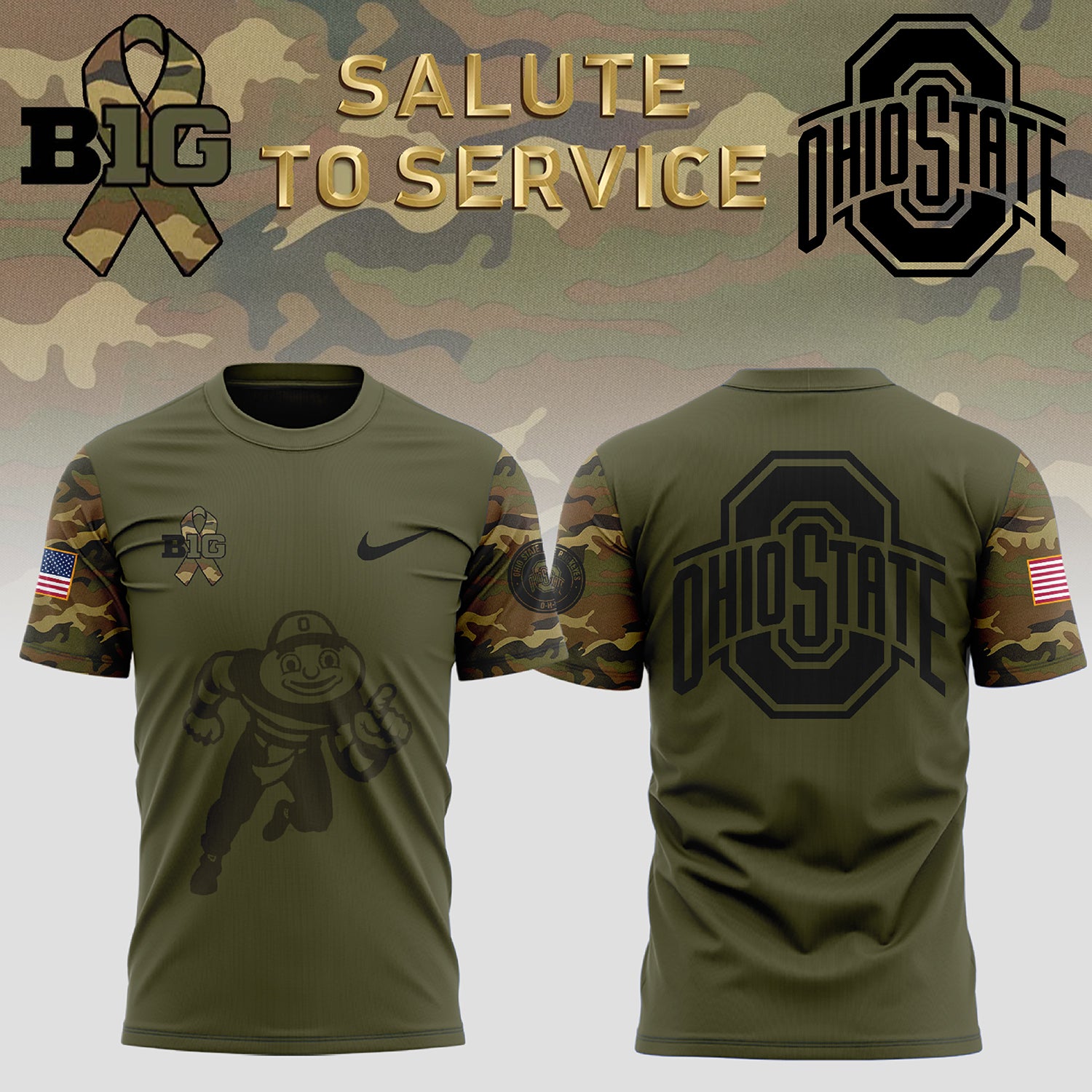 Buildercar - Ohio State Buckeyes Camo Salute To Service Club Fleece Pullove T-Shirt Hoodie Suit