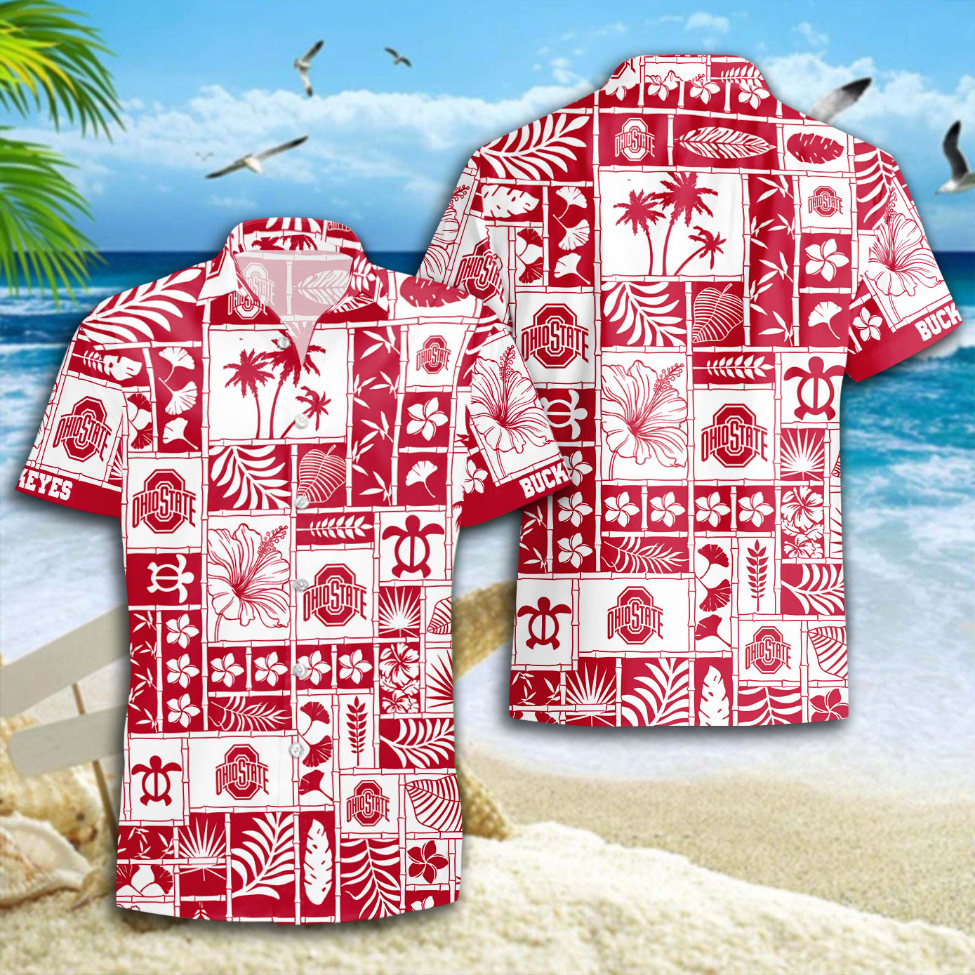 Buildercar - Ohio State Buckeyes Checkerboard Pattern Hawaiian Shirt