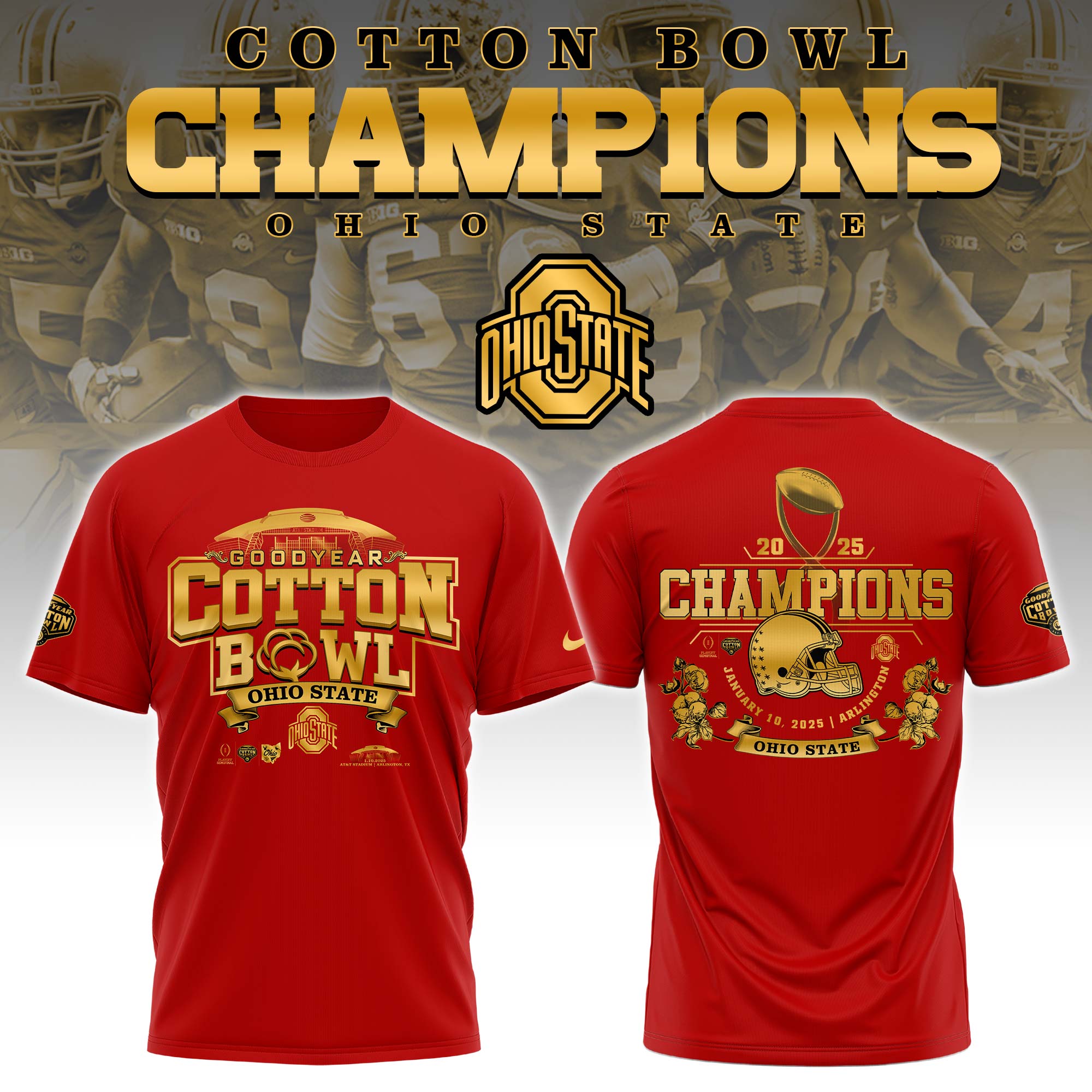 Buildercar - Ohio State Buckeyes Cotton Bowl Champions Red 3 T-Shirt Hoodie Suit