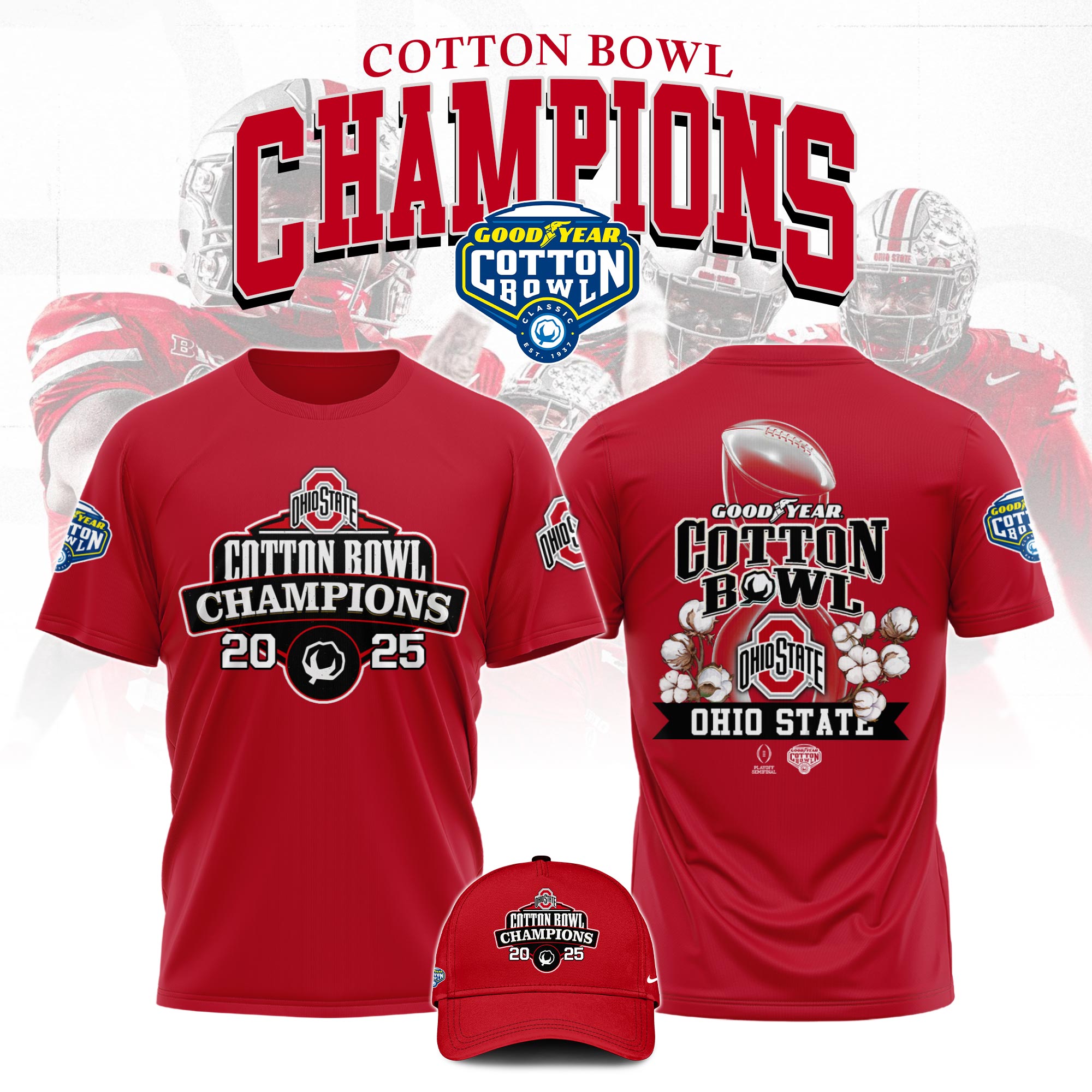 Buildercar - Ohio State Buckeyes Cotton Bowl Champions Red 4 T-Shirt Hoodie Suit