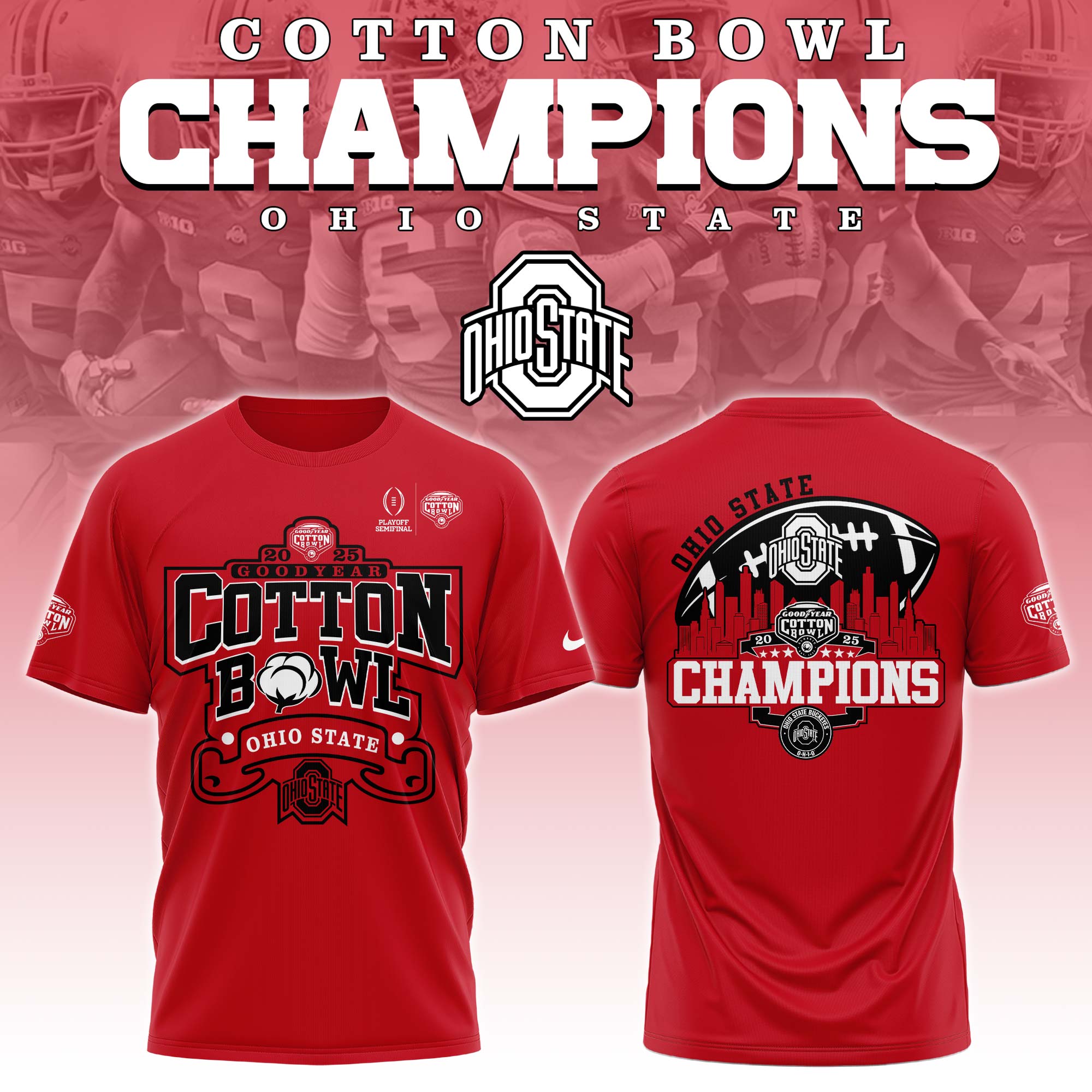 Buildercar - Ohio State Buckeyes Cotton Bowl Champions Red 5 T-Shirt Hoodie Suit