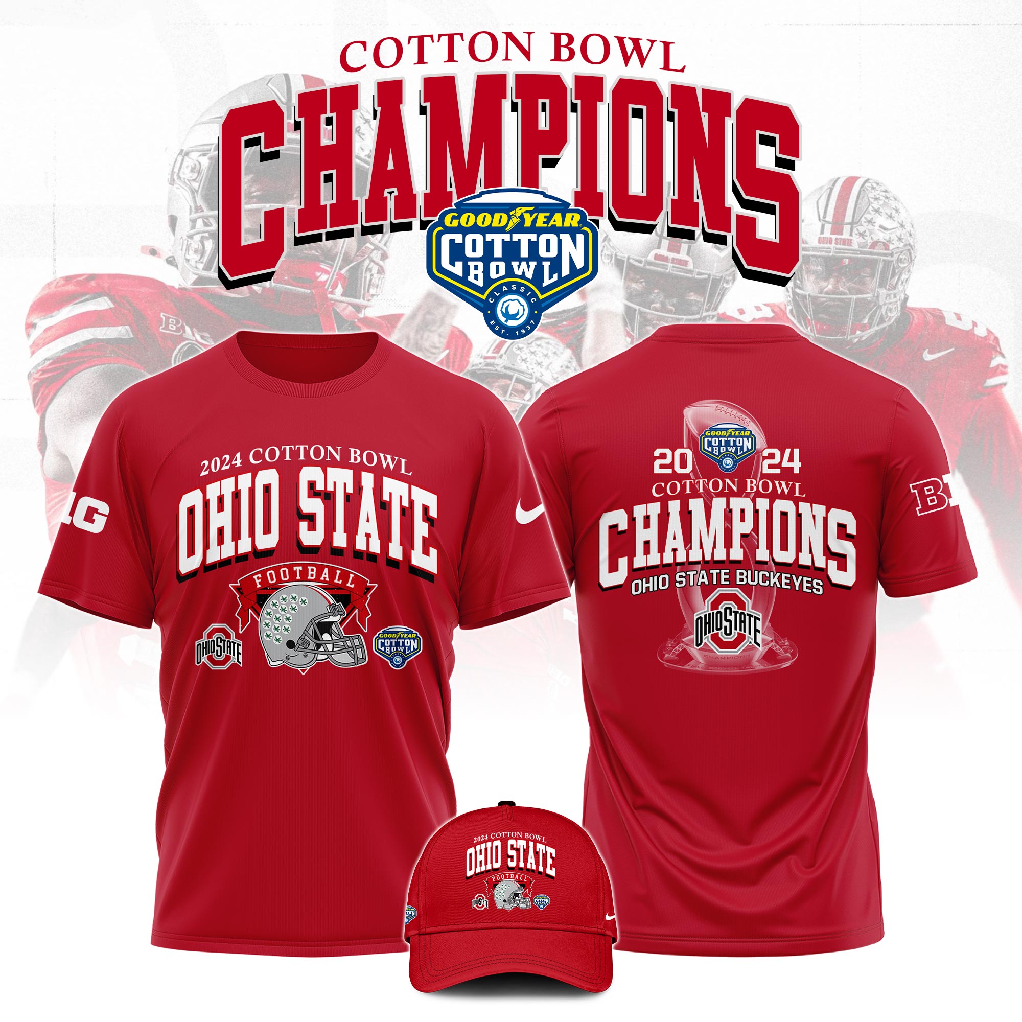 Buildercar - Ohio State Buckeyes Cotton Bowl Champions Red 7 T-Shirt Hoodie Suit