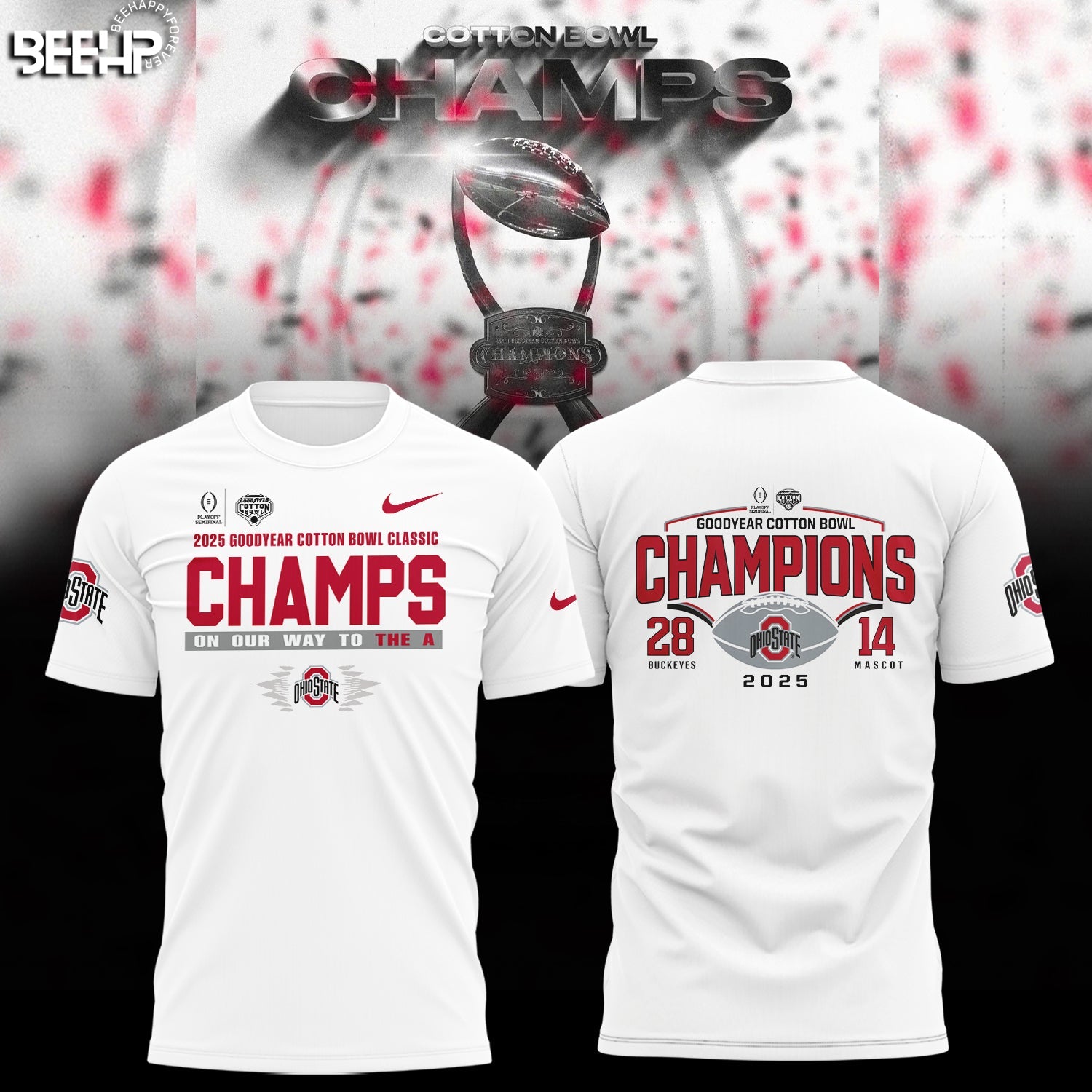Buildercar - Ohio State Buckeyes Cotton Bowl Champions White 6 T-Shirt Hoodie Suit