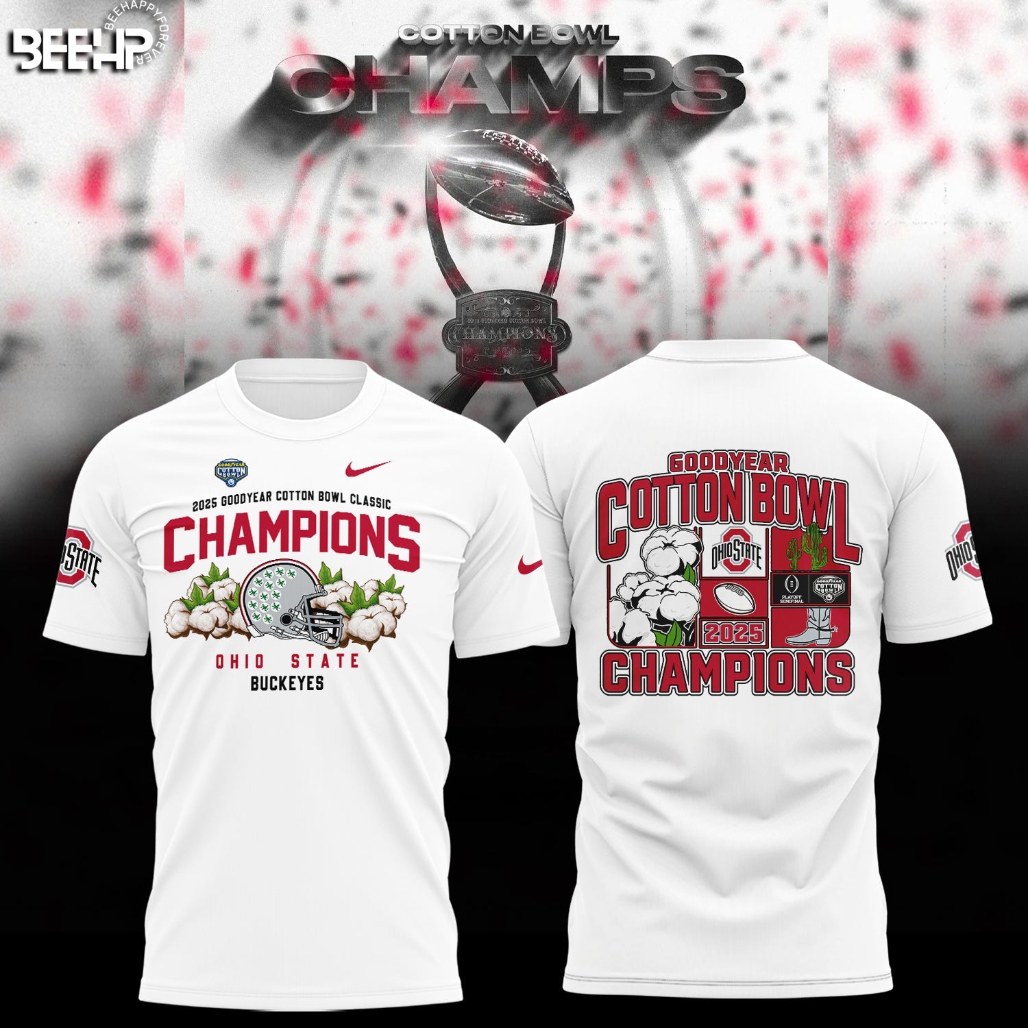 Buildercar - Ohio State Buckeyes Cotton Bowl Champions White T-Shirt Hoodie Suit