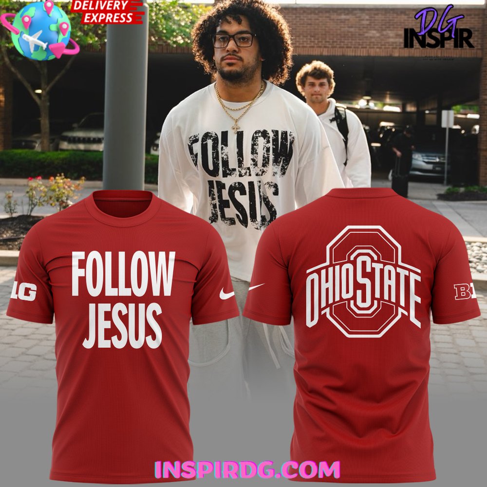 Buildercar - Ohio State Buckeyes Follow Jesus 2025 Red NHL T-shirt