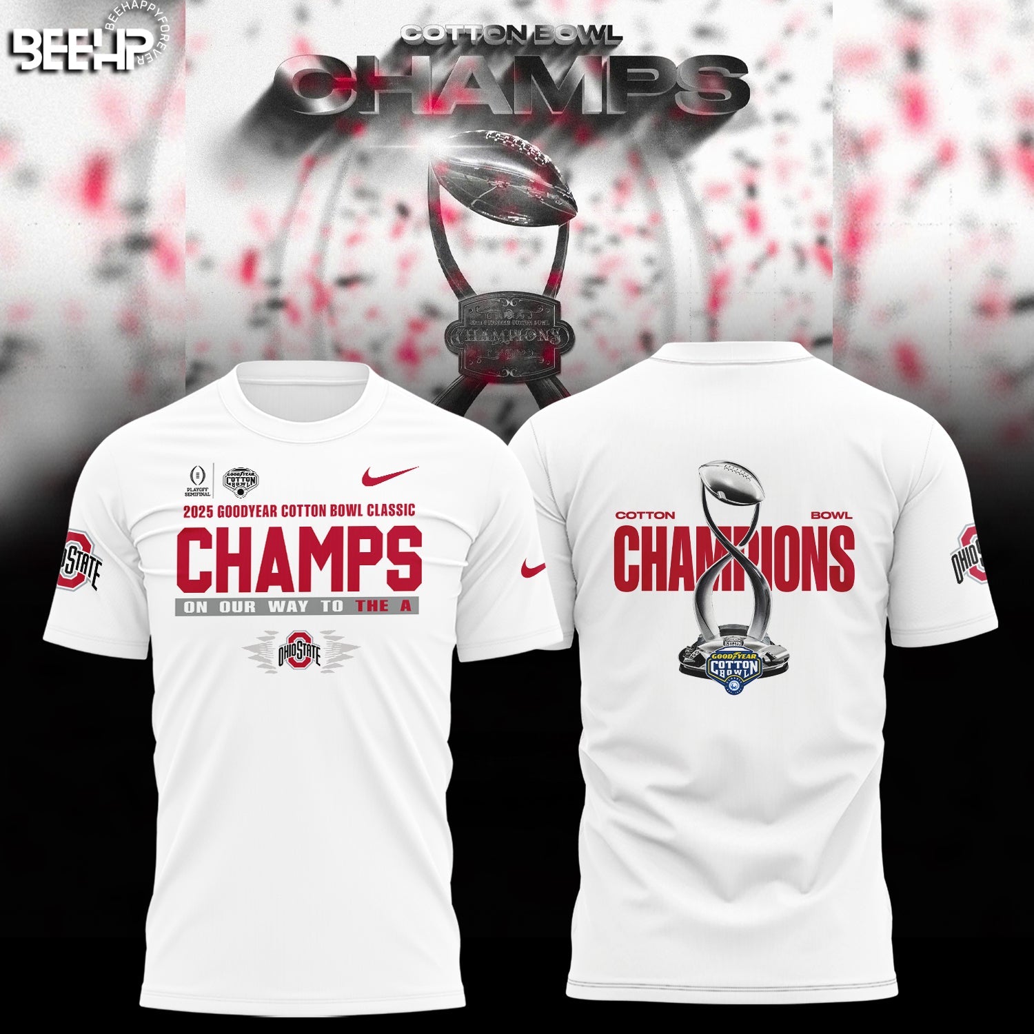 Buildercar - Ohio State Buckeyes Ncaa Cotton Bowl Champions White T-Shirt Hoodie Suit