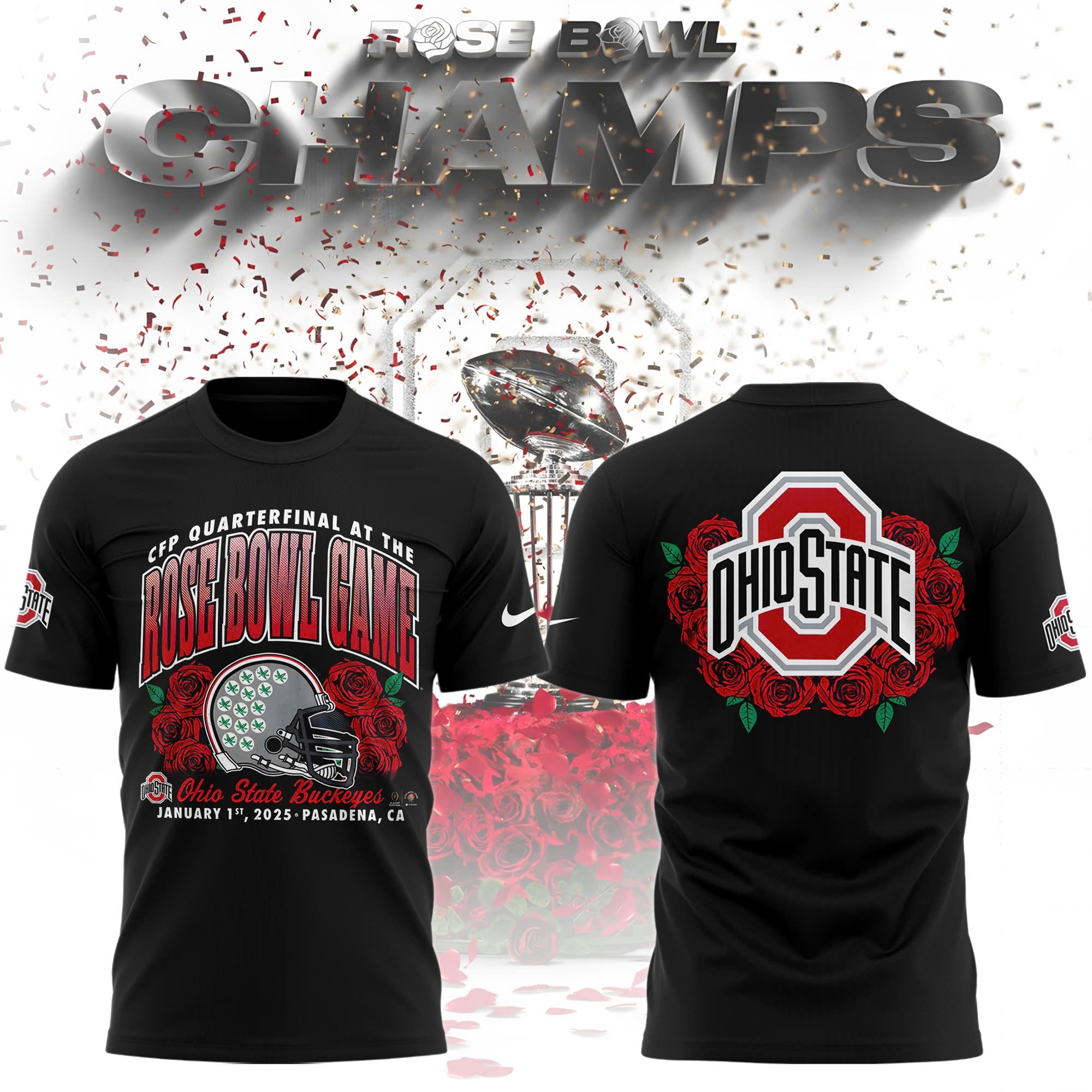 Buildercar - Ohio State Buckeyes Rose Bowl Champions Black T-Shirt Hoodie Suit