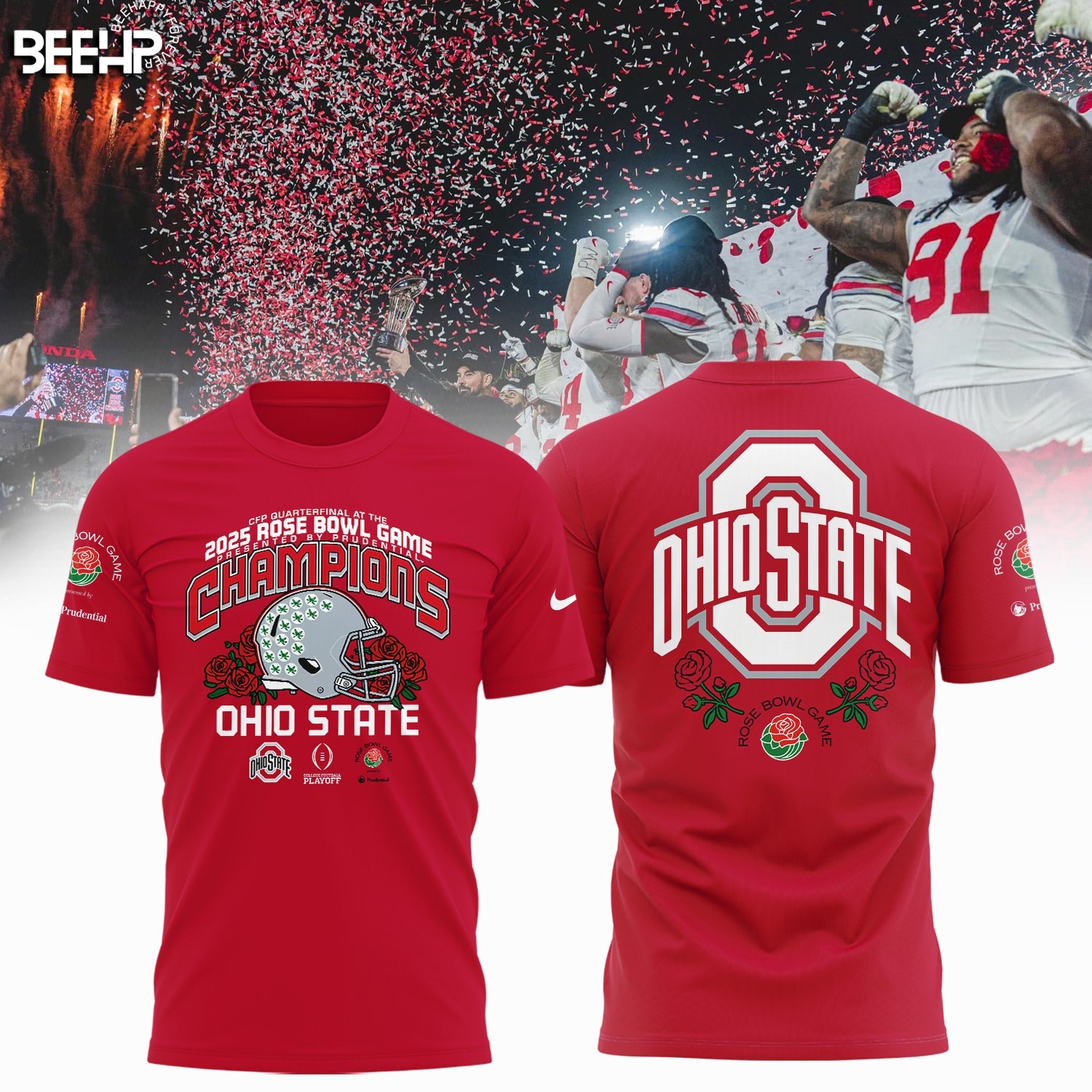 Buildercar - Ohio State Buckeyes Rose Bowl Champions Red 2 T-Shirt Hoodie Suit