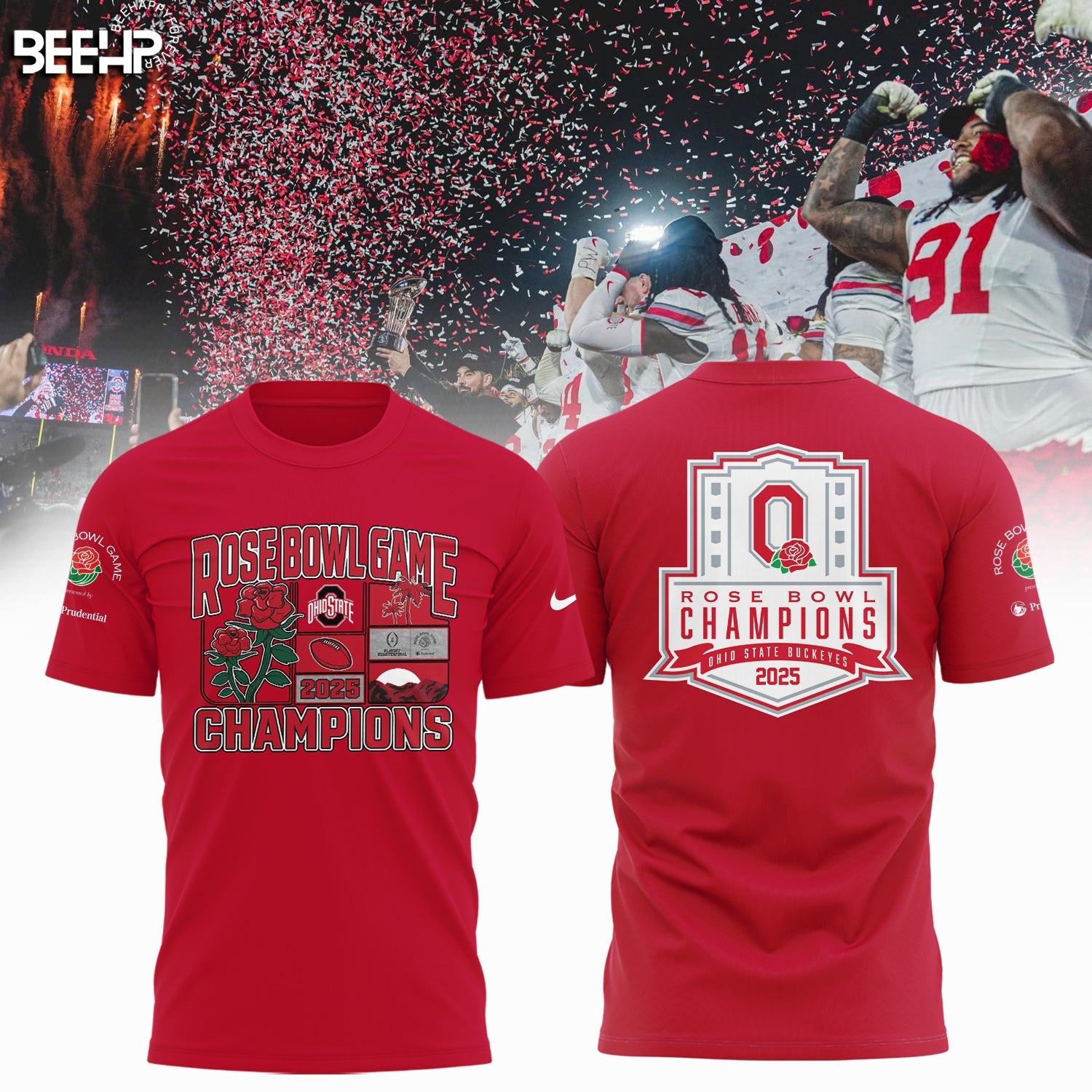 Buildercar - Ohio State Buckeyes Rose Bowl Champions Red 3 T-Shirt Hoodie Suit
