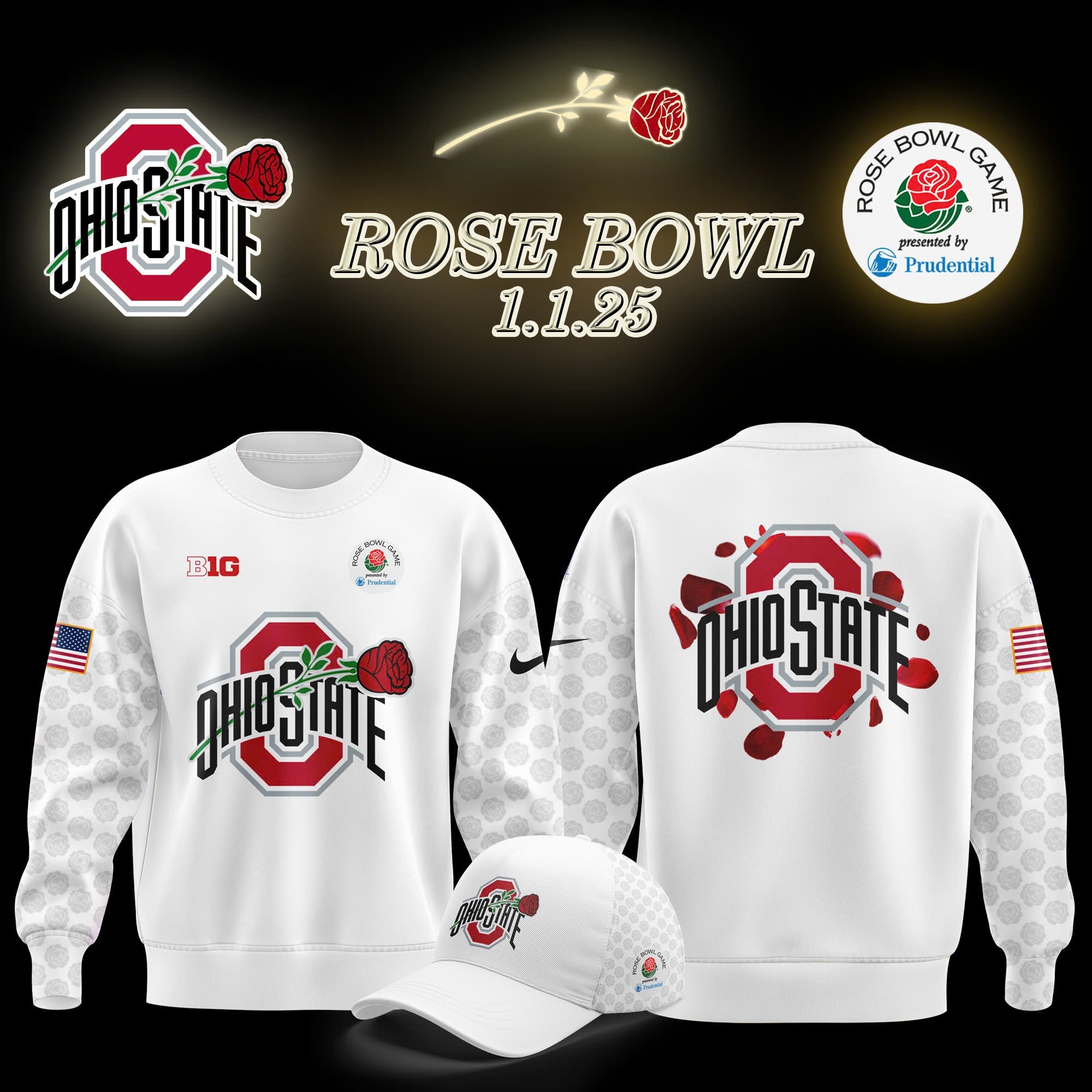 Buildercar - Ohio State Buckeyes Rose Bowl Game White 2 T-Shirt Hoodie Suit