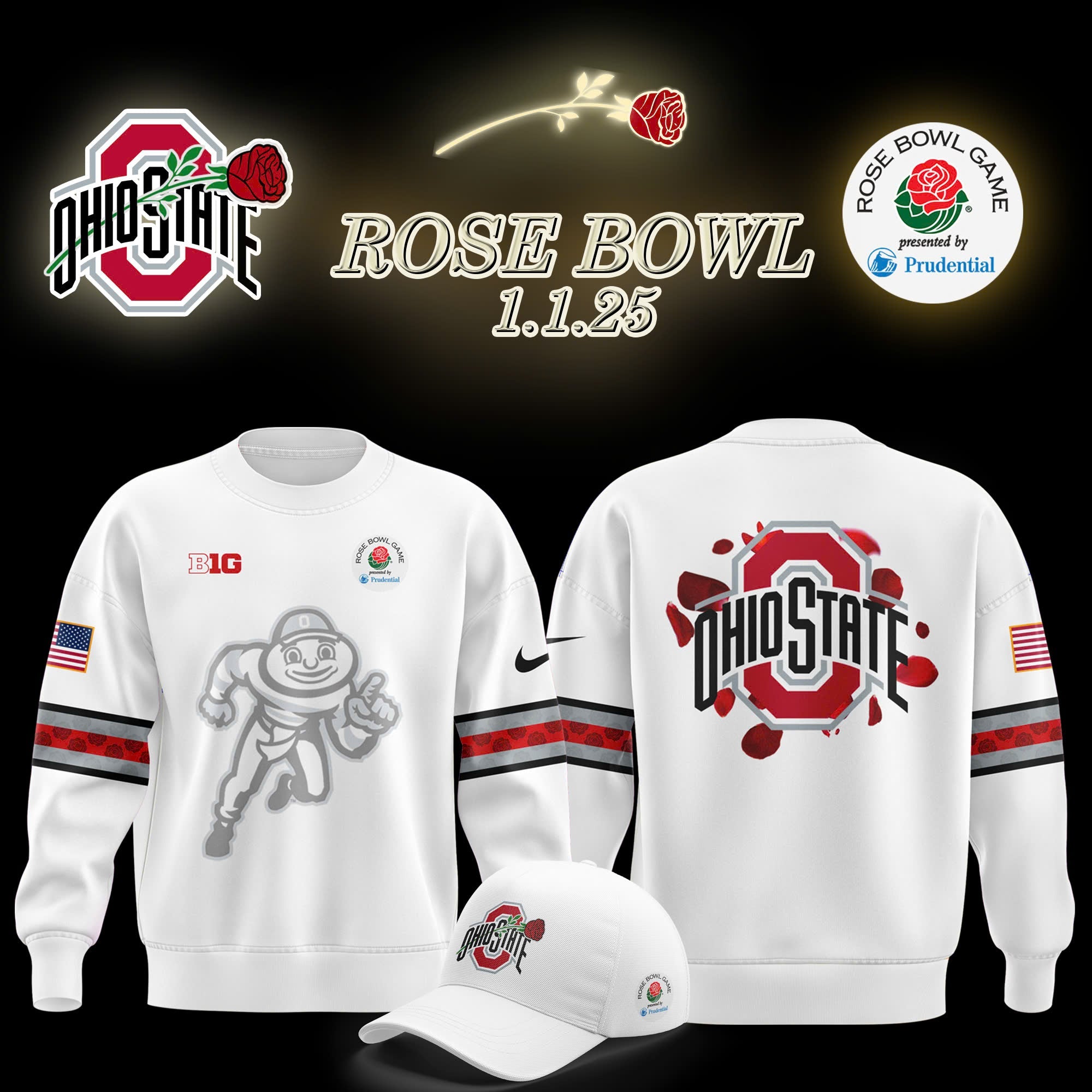 Buildercar - Ohio State Buckeyes Rose Bowl Game White 3 T-Shirt Hoodie Suit