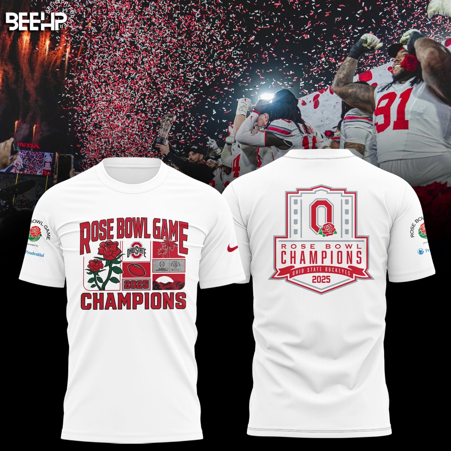 Buildercar - Ohio State Buckeyes Rose Bowl Game White 6 T-Shirt Hoodie Suit