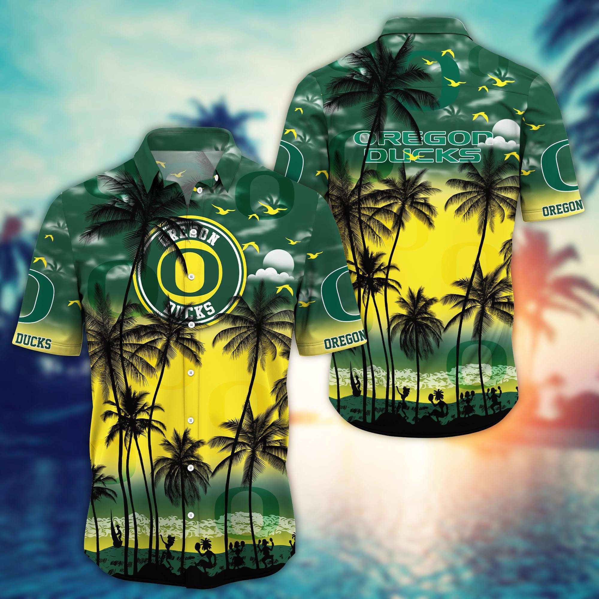 Buildercar - Oregon Ducks Palm Tree Beach Hawaiian Shirt