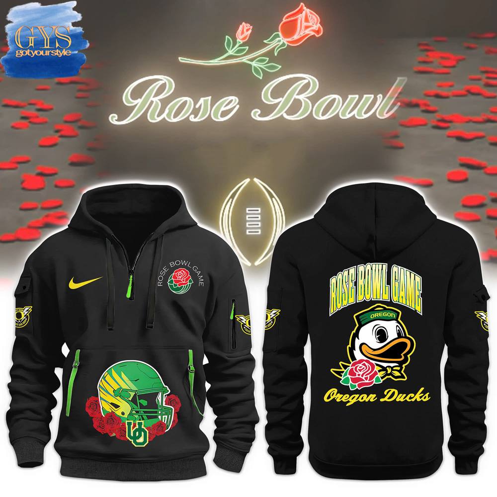 Buildercar - Oregon Ducks Rose Bowl Game 2025 Playoff Quarter Zip Hoodie
